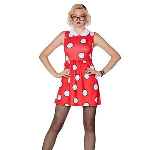 Disney Minnie Mouse Bow Dress Halloween Costume + Fingerless Gloves Womens Large